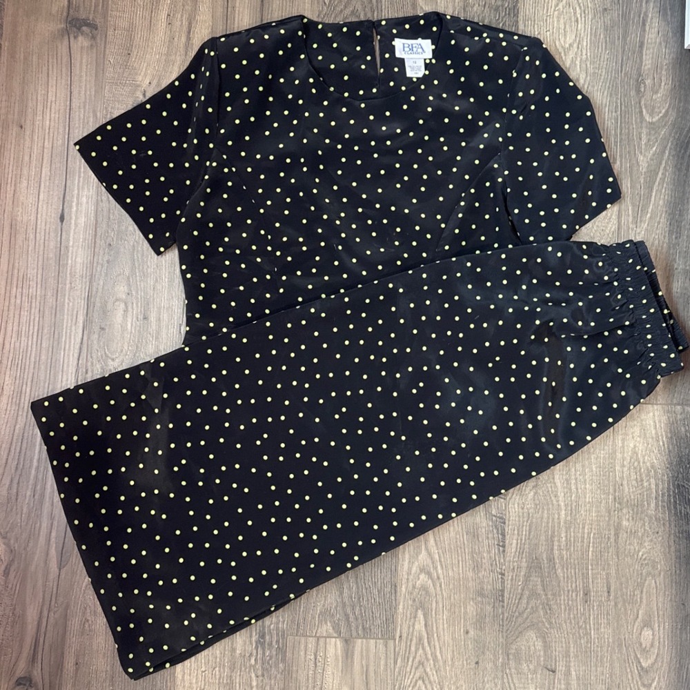 BFA Classics Womens Black green Polka Dot Skirt Set Vintage Style Size 12 F33692